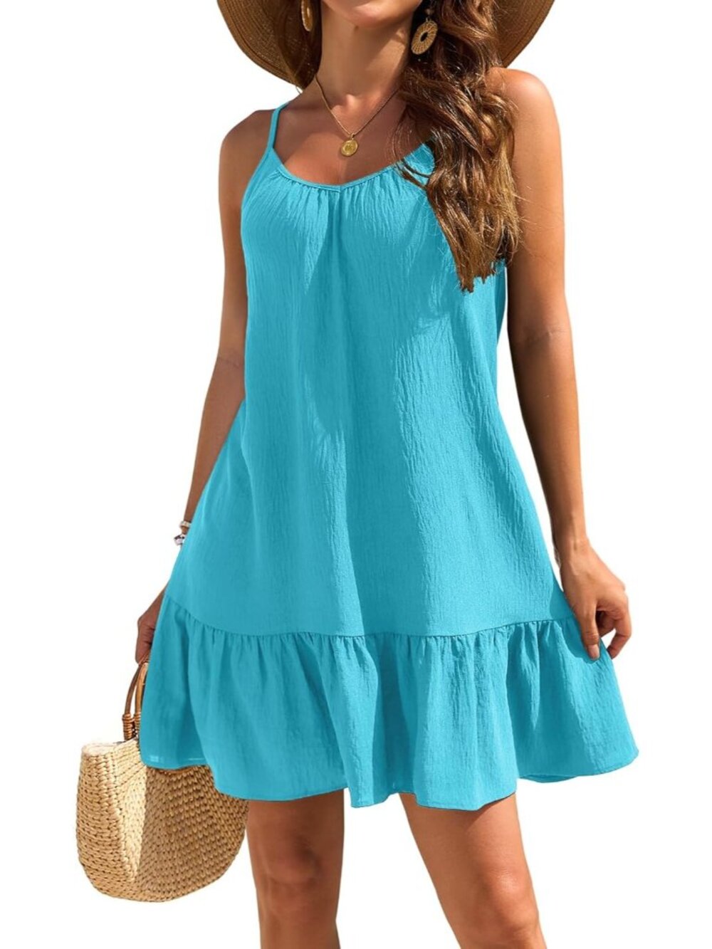 Women's Peacock Blue Beach Spaghetti Straps Imported Pull On Swimsuit Cover Ups